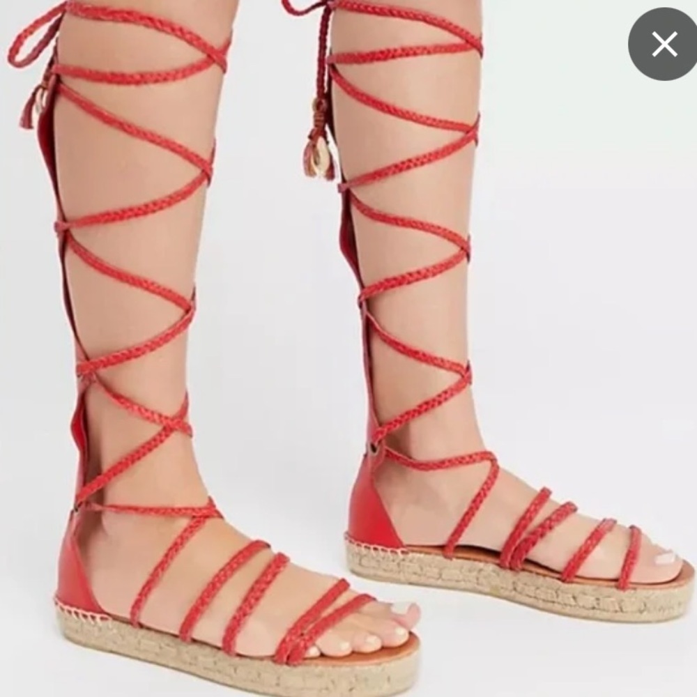 Free People Bondi Tall Red Gladiator Sandals Size 41